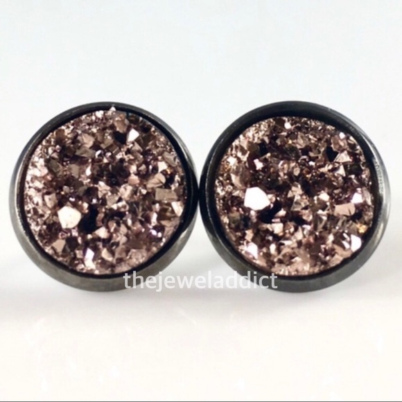 thejeweladdict Jewelry - 3 for $25 Rose Gold faux druzy Gunmetal studs